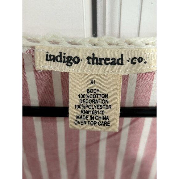 Indigo Thread Co. Striped Open Front Fringe Vest Crochet Details Sz XL - Picture 5 of 9